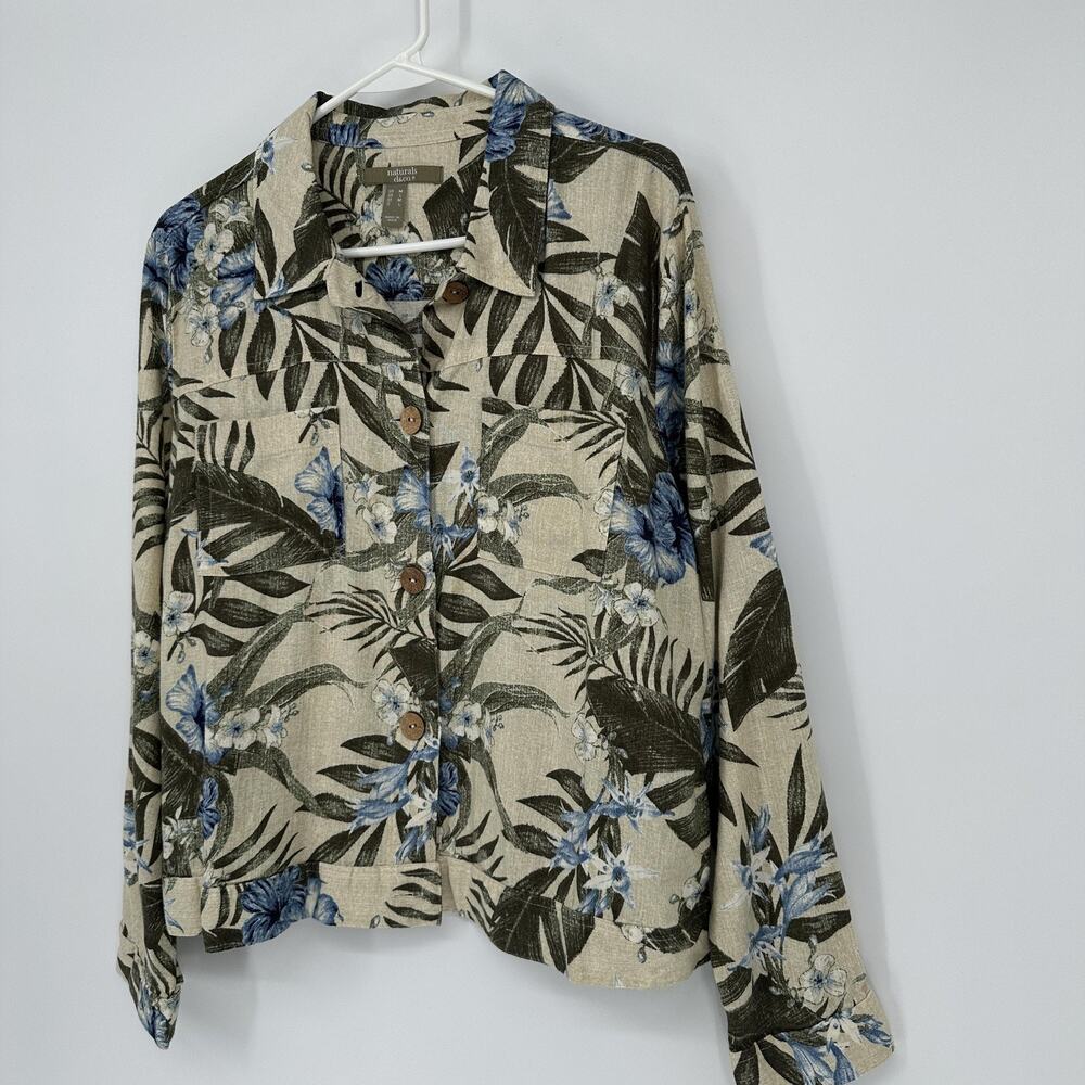 Naturals D&Co Tropical Linen Blend Button Front Top Medium Coastal Boho Resort - Picture 6 of 10